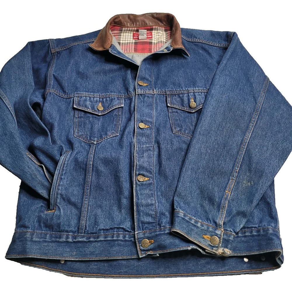 Vintage Marlboro Country‎ Store Denim Jacket Leather Collar Men's Size XL